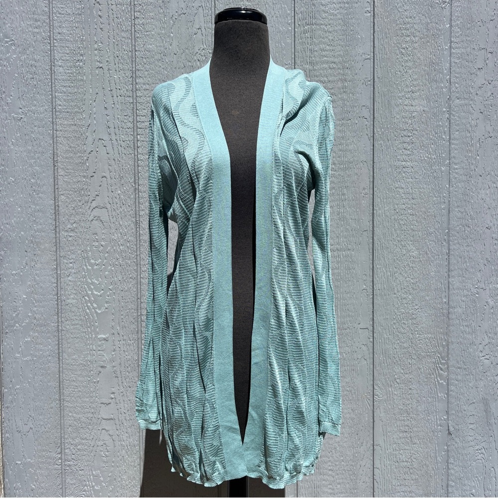 M Missoni Wavy Knit Open Front Cardigan in Robin's Egg Blue, EU44